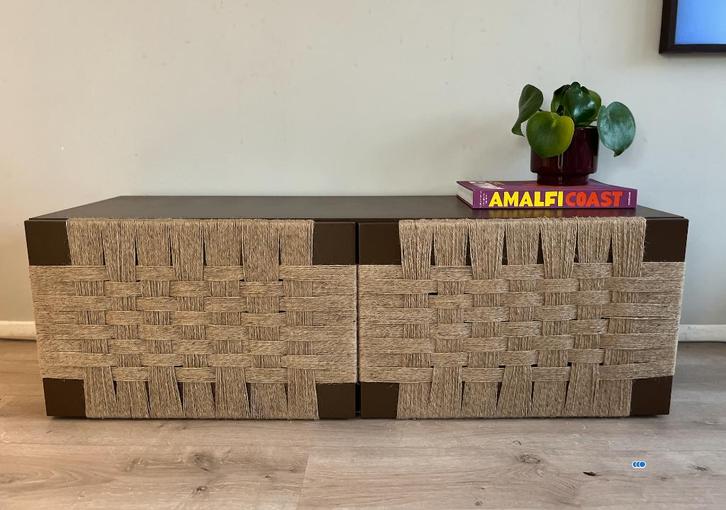 Unieke IKEA Besta kast 120cm DIY gevlochten design Bohostijl, Huis en Inrichting, Kasten | Televisiemeubels, Zo goed als nieuw