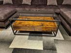 Industriële salontafel met glazen plaat, Ophalen, 100 tot 150 cm, 50 tot 75 cm, 50 tot 100 cm