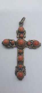 Antiek Zilveren Kruis Bloedkoraal Verguld, Ophalen of Verzenden