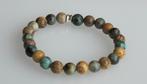 Herenarmband met Afrikaans turquoise en picture Jaspis, Bruin, Verzenden, Nieuw, Elastiek