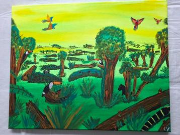 Zelfgemaakt schilderij van een landschap met dieren beschikbaar voor biedingen