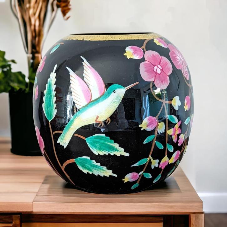 Nieuw, COLMORE by Diga, vaas BLOSSOM ENAMEL, black, 15x15x15, Huis en Inrichting, Woonaccessoires | Vazen, Nieuw, Zwart, Minder dan 50 cm