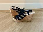 Z.g.a.n. Sandalen met sleehak van kurk, zwart, maat 37 / 38, Zwart, Ophalen of Verzenden, Zo goed als nieuw, Schoenen met hoge hakken