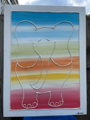 Olifant Kunstwerk - Handgemaakt en Uniek Design - 30x40cm ca beschikbaar voor biedingen