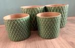 Set (4x) keramische groene bloempotten, Tuin en Terras, Bloempotten, Ophalen