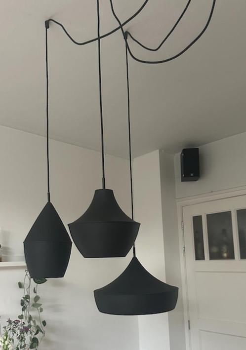 Set van 3 Scandinavische hanglampen zwart met goud - Depeche, Huis en Inrichting, Lampen | Hanglampen, Gebruikt, 75 cm of meer