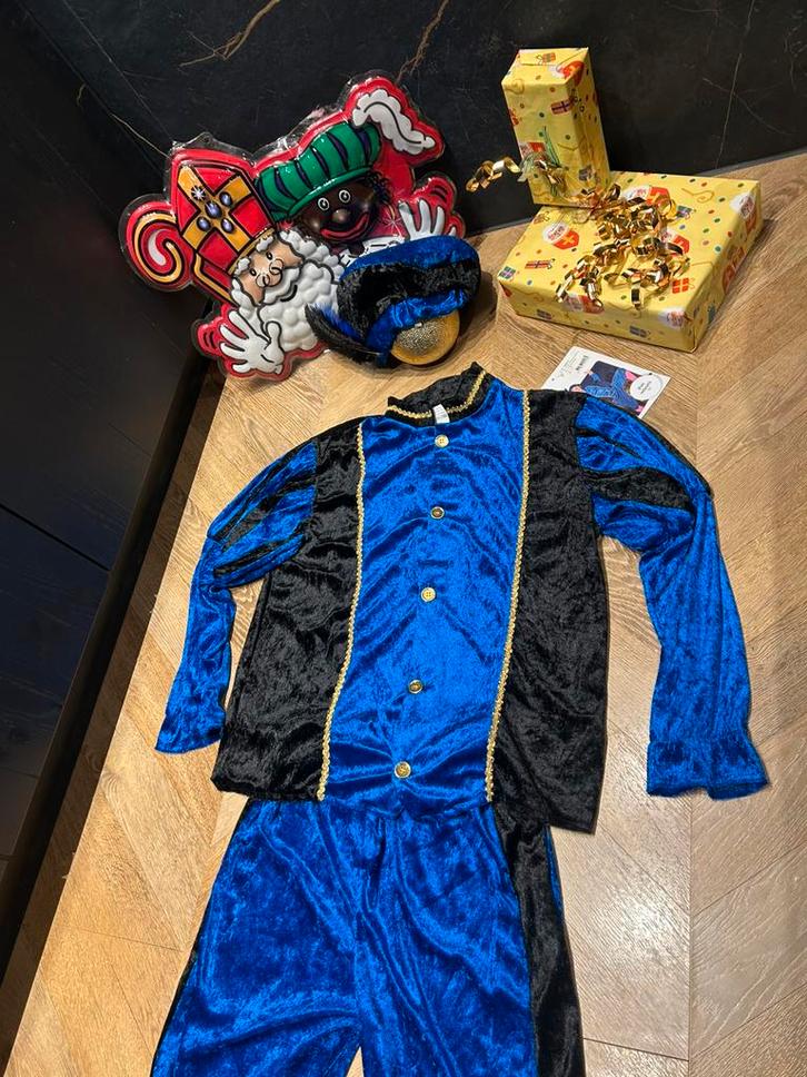 Pietenpak blauw zwart nieuwe maat s luxe sinterklaas set, Diversen, Sinterklaas, Nieuw, Ophalen of Verzenden