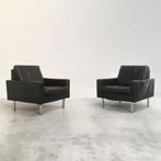 Vintage zwart leren fauteuils jaren 60 70 80 design stoelen, Ophalen, Gebruikt, Vintage midcentury modern design leather, 75 tot 100 cm