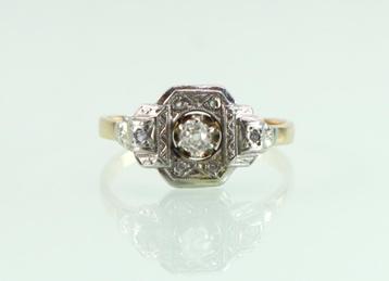 Art Deco goud platina ring oud slijpsel diamant  beschikbaar voor biedingen