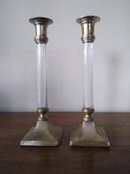 Kandelaars 2x van messing en lucite, vintage, Ophalen of Verzenden, Overige materialen