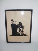 Antiquarische collage klerk aan desk zwart op wit, Antiek en Kunst, Ophalen of Verzenden