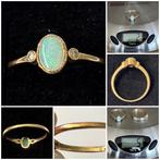 14k geel gouden ring Opaal+ 2 diamantjes maat 17.5 Vintage, Ophalen, Geel, Zo goed als nieuw, 17 tot 18