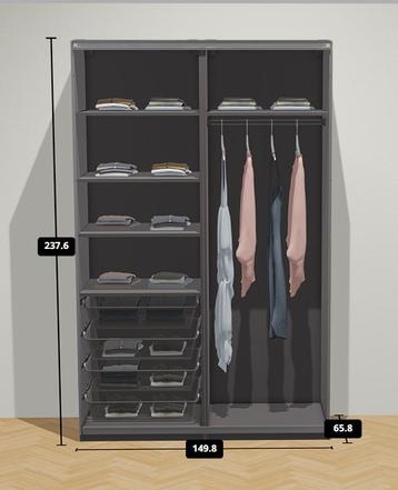 Ikea PAX kledingkast zwart 150 x 66 x 238 cm - afbeelding 3