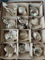 12 antieke, oude glazen zilveren kerstballen en ornamenten, Diversen, Ophalen of Verzenden, Gebruikt