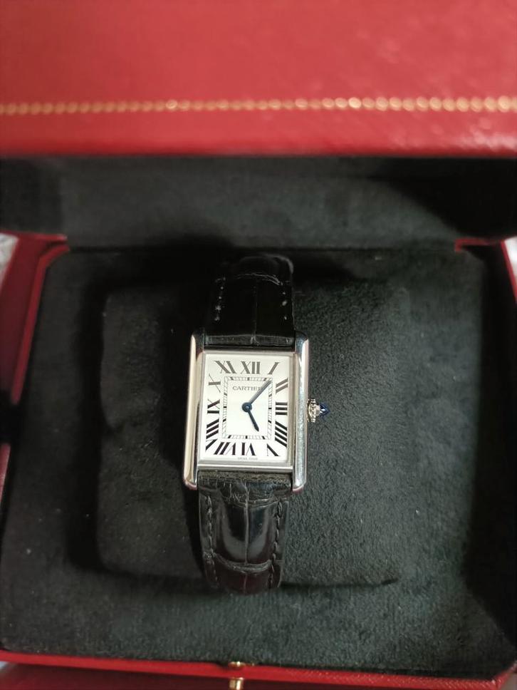 Cartier Tank WSTA0059 - Full Set - Prachtig!, Sieraden, Tassen en Uiterlijk, Horloges | Heren, Zo goed als nieuw, Polshorloge