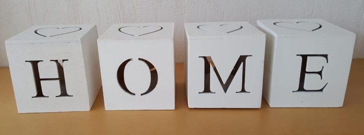 HOME sfeerlicht kubussen-houten set à 4 decoratieve blokken, Huis en Inrichting, Woonaccessoires | Overige, Zo goed als nieuw