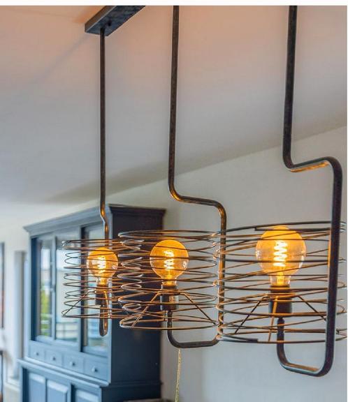 Industriële hanglamp – 3 lichtpunten | zwart metaal, Huis en Inrichting, Lampen | Hanglampen, Zo goed als nieuw, 75 cm of meer