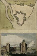 568. Kopergravure-Geertruidenberg-Slot Loevestein-Joan Blaeu, Antiek en Kunst, Ophalen of Verzenden