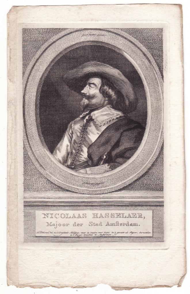Nicolaas Hasselaer Majoor Amsterdam Houbraken Porthoven, Antiek en Kunst, Kunst | Etsen en Gravures, Verzenden