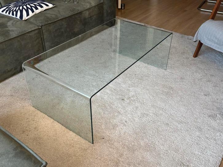 Glazen Design Salontafel, Huis en Inrichting, Tafels | Salontafels, Gebruikt, Minder dan 50 cm, 50 tot 100 cm, 100 tot 150 cm