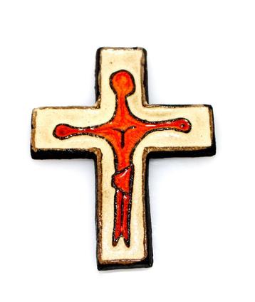 Prachtig Mid-Century Geglazuurd Keramisch Kruisbeeld beschikbaar voor biedingen