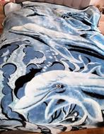 Tweepersoons zachte deken, plaid met dolfijnen afbeelding., Gebruikt, Blauw, Tweepersoons, Ophalen of Verzenden