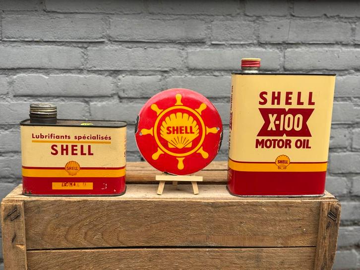 Vintage Shell Olie Blikken en Emaille Bord, Antiek en Kunst, Antiek | Overige Antiek, Ophalen of Verzenden
