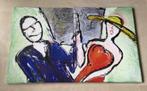 Decoratief tweeluik dame en heer geschilderd acryl op doek, Antiek en Kunst, Kunst | Schilderijen | Modern, Verzenden