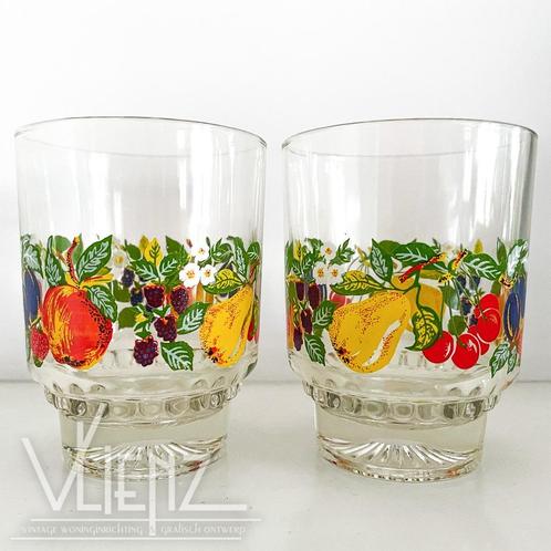Twee vintage sapglazen, frisglazen glazen fruit Reims France, Verzamelen, Glas en Borrelglaasjes, Zo goed als nieuw, Ophalen of Verzenden