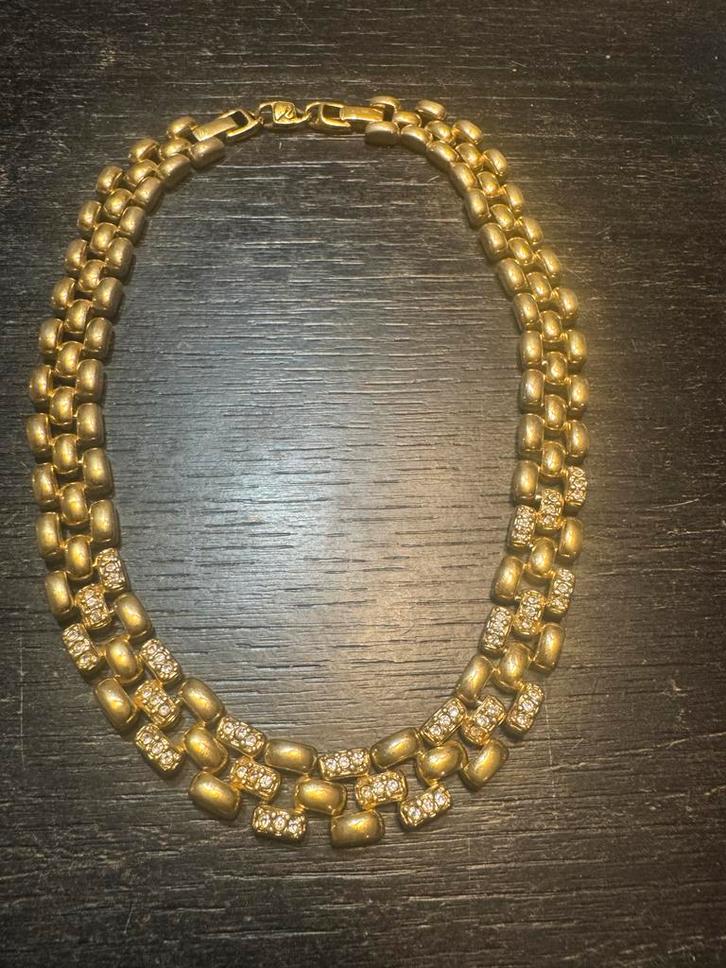 Vintage antiek Swarovski Gold goud verguld ketting 1980, Sieraden, Tassen en Uiterlijk, Kettingen, Gebruikt, Goud, Met kristal