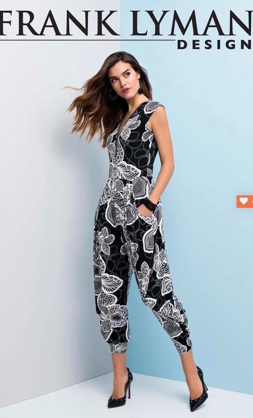 Frank Lyman elegante jumpsuit zwart wit dessin stras rits 38, Kleding | Dames, Jumpsuits, Zo goed als nieuw, Maat 38/40 (M), Overige kleuren