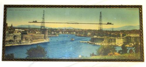 Retro Litho van Marseille Le vieux Port met Transport Brug, Antiek en Kunst, Kunst | Litho's en Zeefdrukken, Ophalen of Verzenden