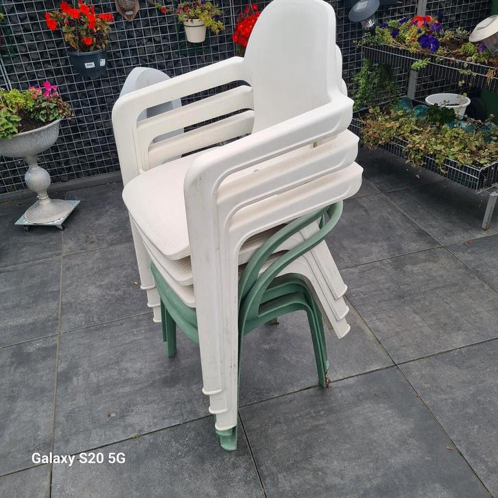Stapelbare Tuinstoelen (5 stuks), Tuin en Terras, Tuinstoelen, Gebruikt, Kunststof, Stapelbaar, Ophalen