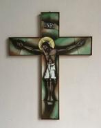 Groot Opaline gebrandschilderd kruis  Afmeting 47x36 cm, Ophalen of Verzenden