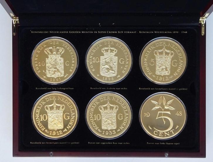 Nederland Set van 6 stuks vergulde penningen 88 mm 450 gram., Postzegels en Munten, Munten | Nederland, Setje, Euro's, Koningin Beatrix