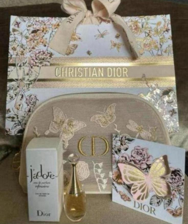 Miniatuur Dior J’adore infinissime edp in beige make up tas, Ophalen of Verzenden, Nieuw, Miniatuur, Gevuld