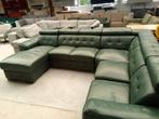 Groene Lederen 310x250x160cm U-Bank Hoekbank, Huis en Inrichting, Fauteuils, Gebruikt, 100 tot 125 cm, ., Leer