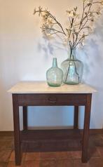 Strak eiken antieke bijzettafel sidetable met marmeren blad, Huis en Inrichting, Tafels | Sidetables, Ophalen, Gebruikt, 50 tot 100 cm