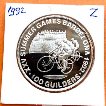 Suriname 100 Gulden 1992 Poof zilver beschikbaar voor biedingen