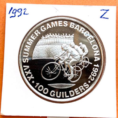 Suriname 100 Gulden 1992 Poof zilver, Postzegels en Munten, Munten | Amerika, Zuid-Amerika, Zilver, Ophalen of Verzenden