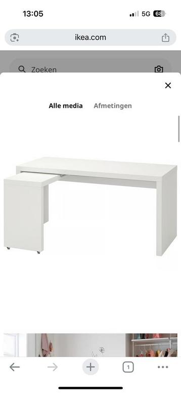 Malm bureau met uitrekbaar blad