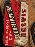 Antiek Simson bandenplakdoosje + 3 bandenlichters, Gebruikt, Oldtimer, Overige typen, Ophalen of Verzenden