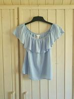 Lichtblauwe off shoulder top ruffles h&m 34 xs, H&M, Blauw, Ophalen of Verzenden, Zo goed als nieuw