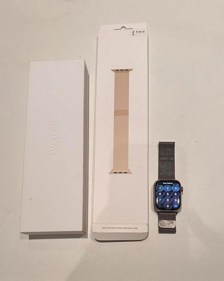 Apple watch series 9, roestvrij staal gold, Sieraden, Tassen en Uiterlijk, Smartwatches, Zo goed als nieuw, iOS, Roze, Ophalen