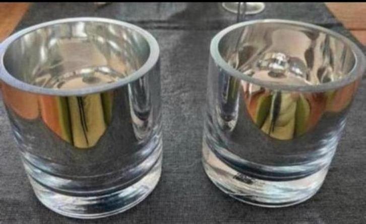 2 st Lifestyle 10 cm. Glazen Theelicht Houders. Zilver ZGAN, Huis en Inrichting, Woonaccessoires | Kandelaars en Kaarsen, Nieuw