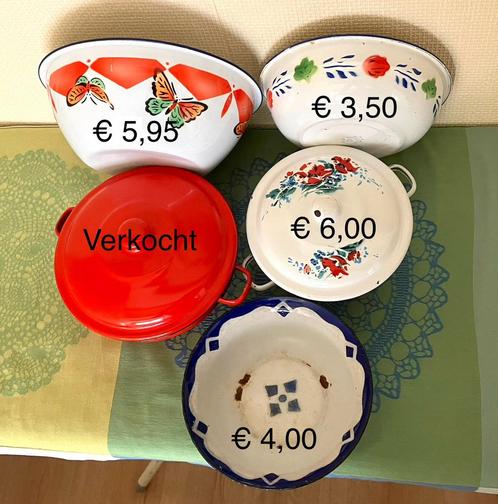 Emaille (dek) schaaltjes, bakjes, zonder en met deksel 🌺, Antiek en Kunst, Antiek | Emaille, Ophalen of Verzenden