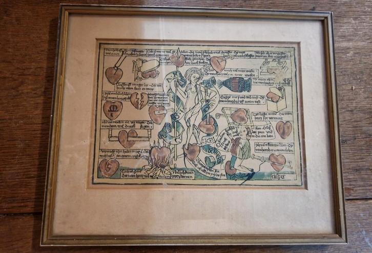 Oude tekening in lijst, Antiek en Kunst, Kunst | Etsen en Gravures, Ophalen