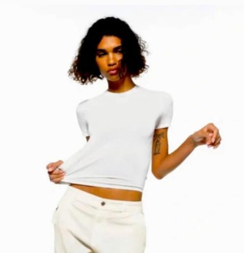 NIEUW Zara extra fine ribbed crop 3471/007/250 wit36/38 CHCS, Kleding | Dames, T-shirts, Nieuw, Maat 38/40 (M), Wit, Korte mouw