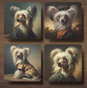 Chinese Naakthond Rembrandt stijl onderzetters met houder beschikbaar voor biedingen