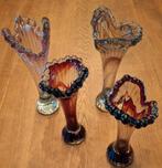 4 Murano vazen, rood en kleurloos –  Italiaans, Ophalen of Verzenden